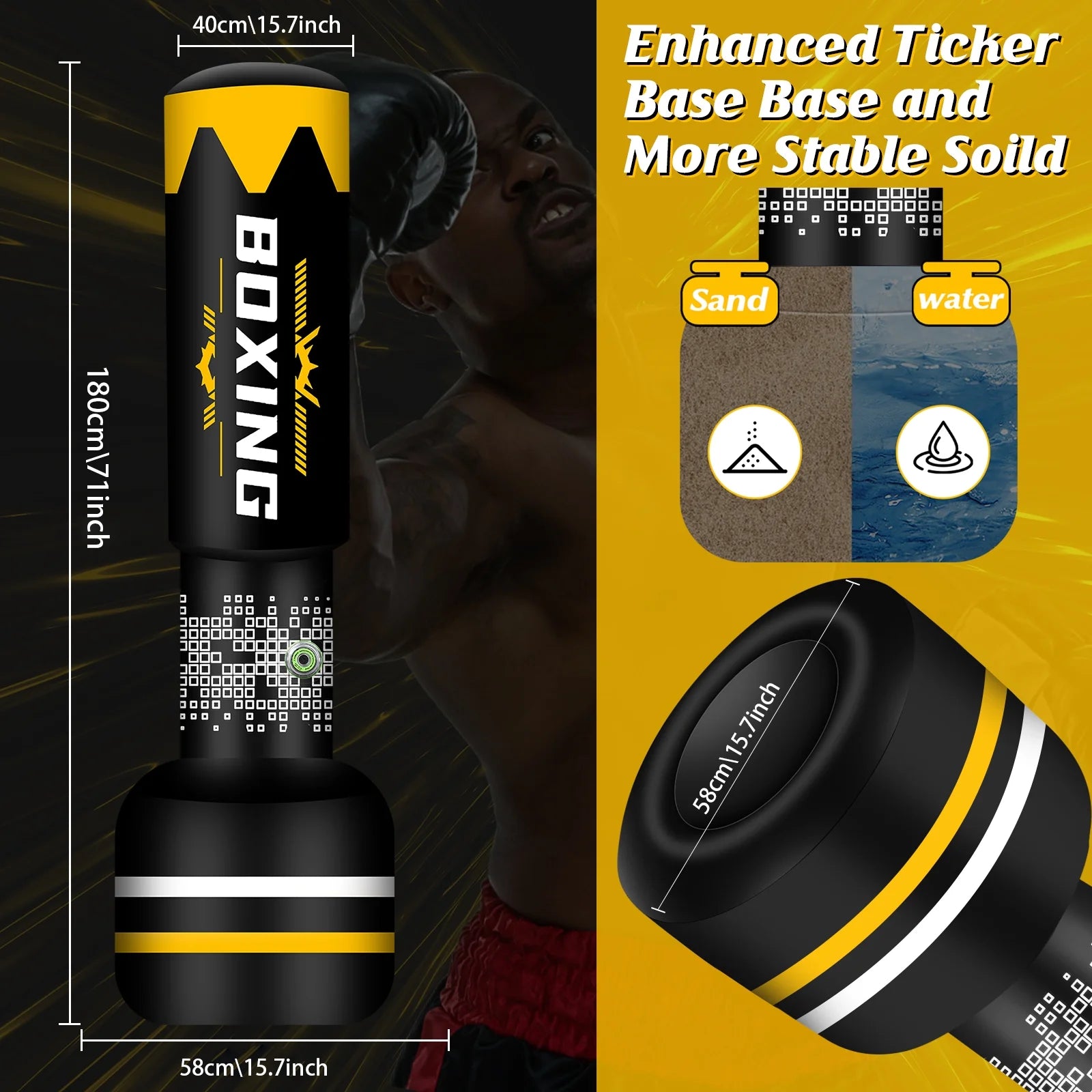 Standing Punching Bag for Adults Heavy Bag with Stand Inflatable Boxing Bags Freestanding Kickboxing Bag