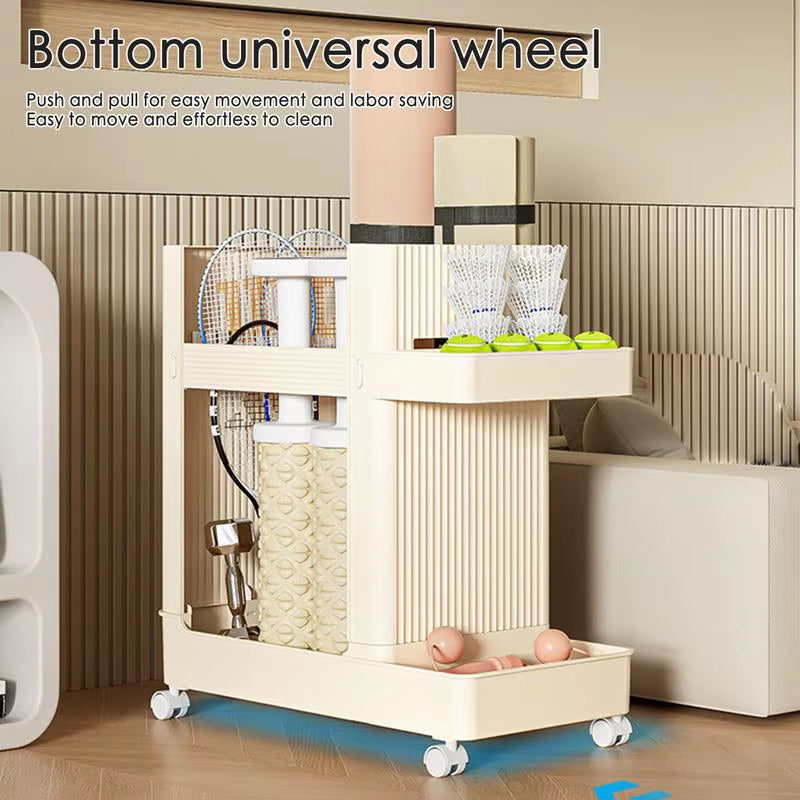 Yoga Mat Storage Basket Home Trolley Fitness Equipment Storage Rack Exercise Equipment Storage Rack with Bottom Universal Wheels