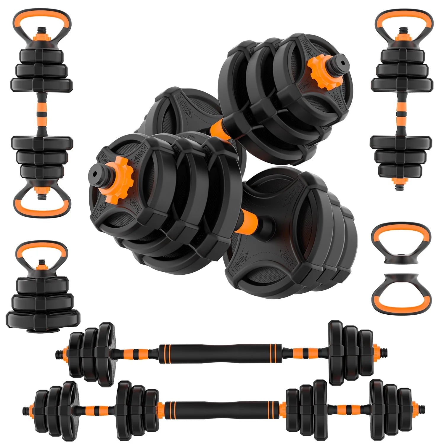 Adjustable Weight Dumbbell Set - 4 in 1 Free Weight Set with Connector - Dumbbells, Barbells, Kettlebells, Push-Up Bars for Full Body Workout and Muscle Toning